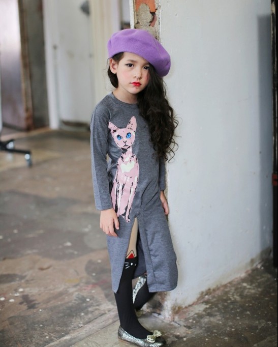 F68096-2 Spring autumn girls sexy kitten longs sleeve children dress